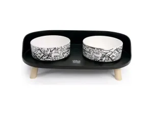 Altitude Urban Style Double Raised Pet Bowl Black&White Pets Qatar