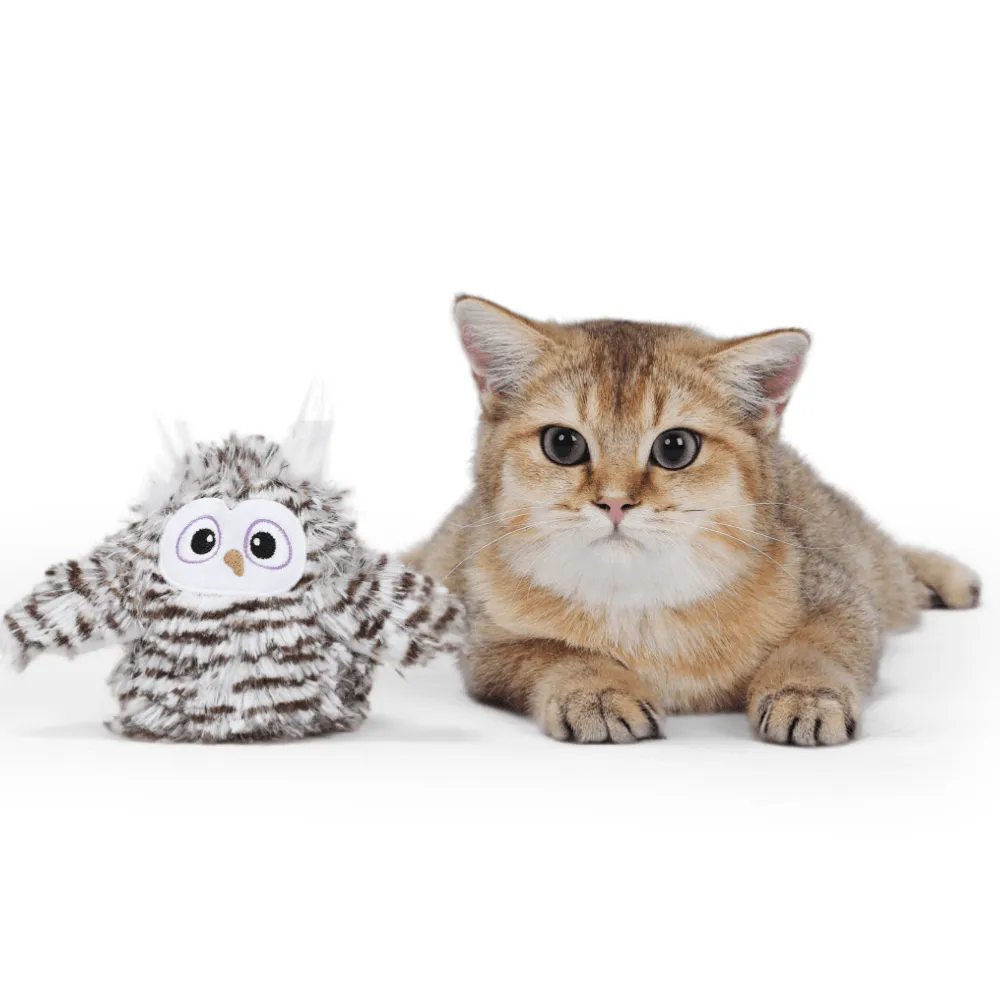 Barkbutler x Fofos Flapping Owl Chirping Interactive Toy for Cats (Brown)