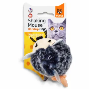 Barkbutler x Fofos Pull String & Sound Chip Mouse Shaped Electronic Toy for Cats (Grey)