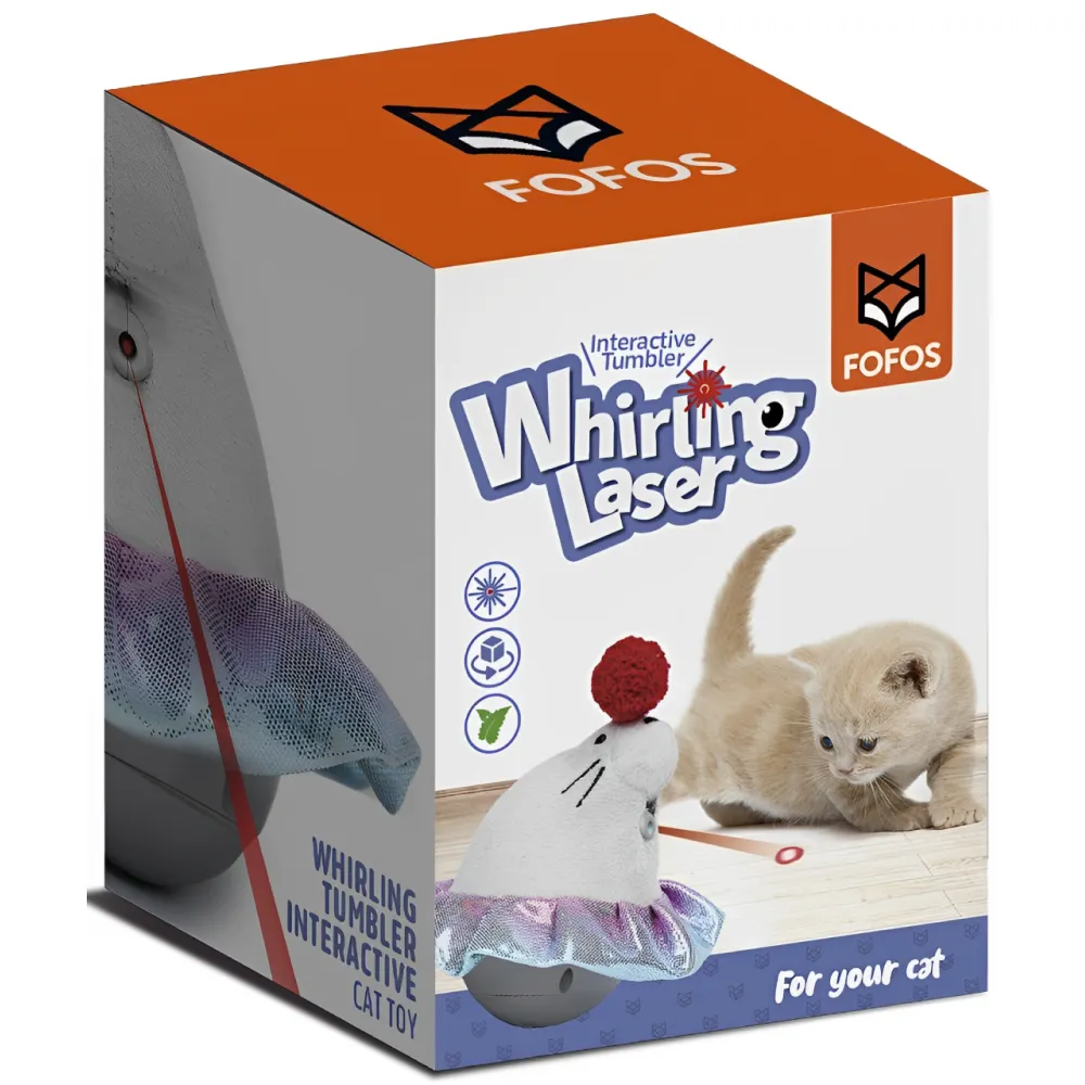 Barkbutler x Fofos Whirling Laser Electronic Sea Lion Tumbler Toy for Cats (White/Grey)