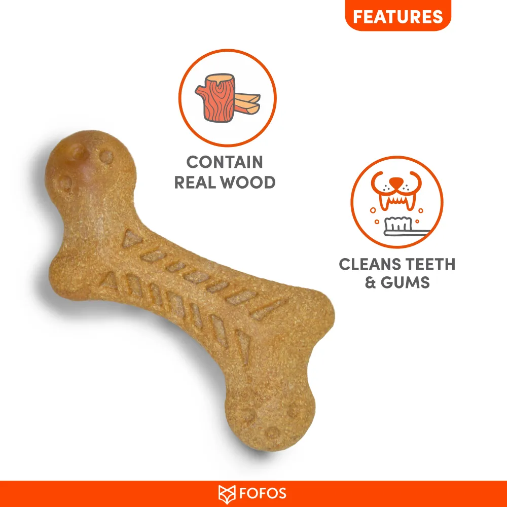 Barkbutler x Fofos Woodplay Bone Toy for Dogs | For Aggressive Chewers (Brown)