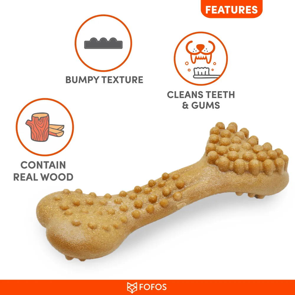 Barkbutler x Fofos Woodplay Brush Bone Toy for Dogs | For Aggressive Chewers (Brown)