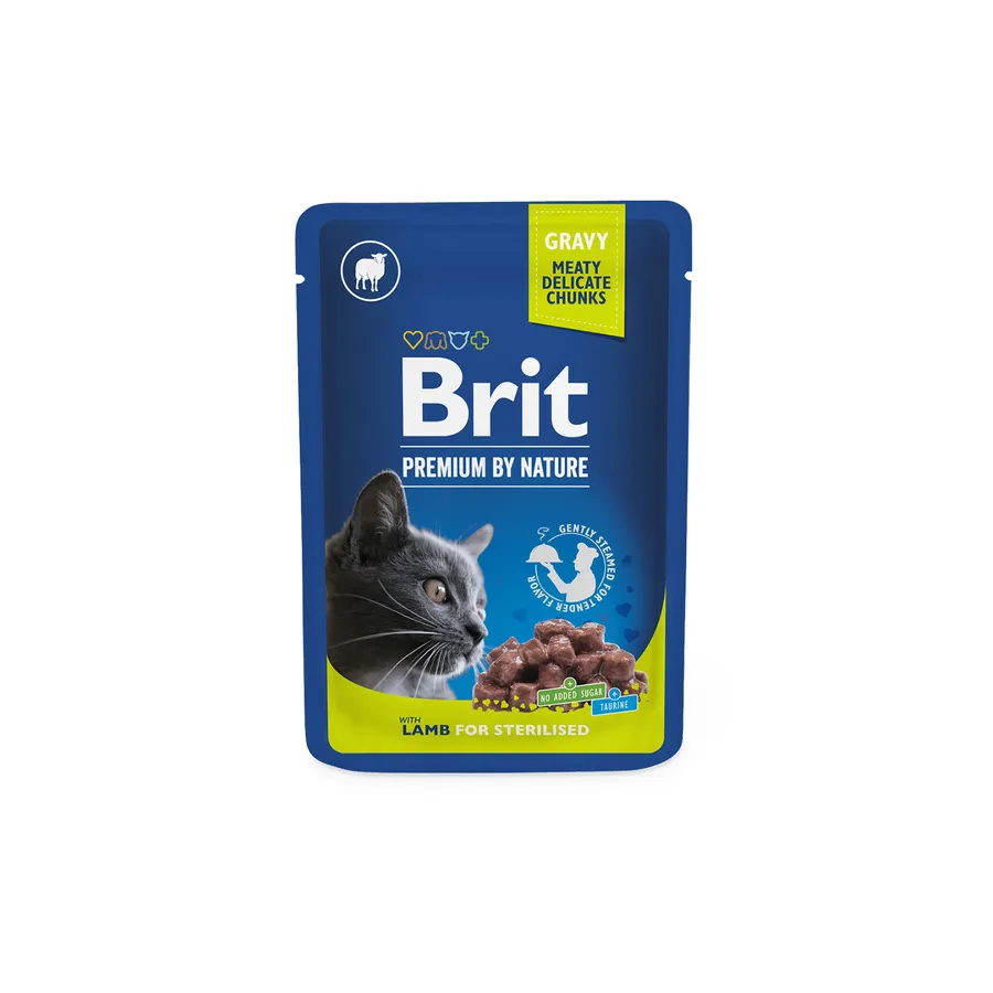 Brit premium cat pouches Lamb for Sterilised 24x100g Pets Qatar