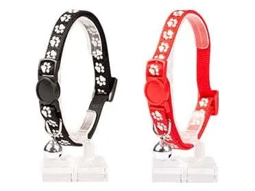 Cat Collar Paws Nylon 20-30Cm / 10Mm Black/Red Pets Qatar
