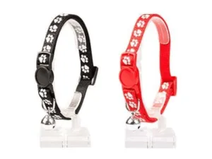 Cat Collar Paws Nylon 20-30Cm / 10Mm Black/Red Pets Qatar