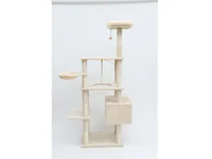 Cat Tree Four-Layer Beige Single Box Single Litter Acrylic Cat Climbing Frame 60*49*H175 Pets Qatar