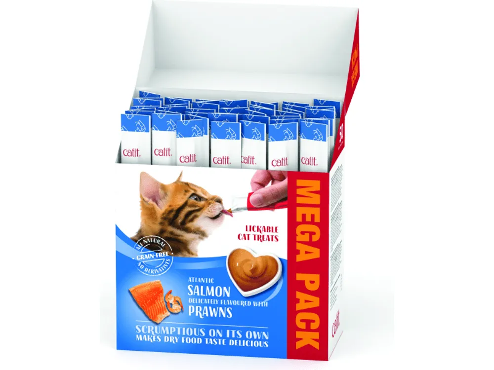 Catit Creamy Treats Mega Pack Salmon With Prawn, 50 Tubes/Box Pets Qatar