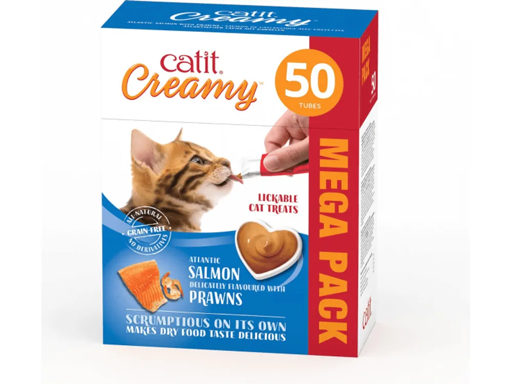 Catit Creamy Treats Mega Pack Salmon With Prawn, 50 Tubes/Box Pets Qatar
