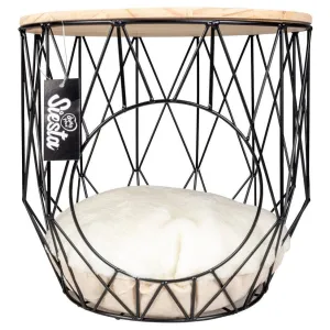 CAVIAR ROUND METAL BASKET WITH TABLE TOP 33x33x39cm black Pets Qatar