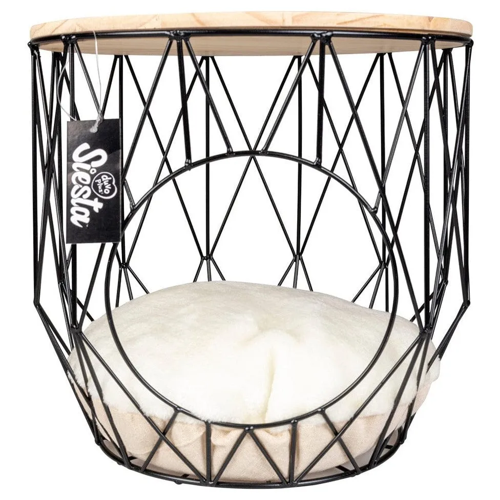 CAVIAR ROUND METAL BASKET WITH TABLE TOP 33x33x39cm black Pets Qatar