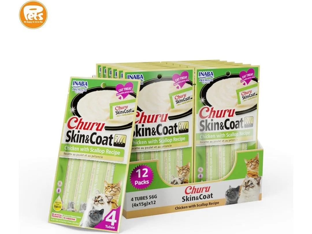 Churu Skin & Coat Chicken with Scallop Recipe 4 Tubes 56g Pets Qatar