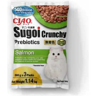 CIAO Sugoi Crunchy Salmon Flavor Plus Prebiotics 1.14kg (380gx3) Pets Qatar