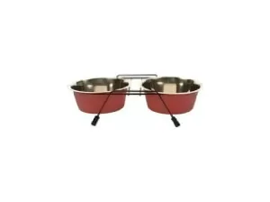 DINNER SET WIRE STAND   BOWLS 950ml - M - 2x16cm mixed colors Pets Qatar
