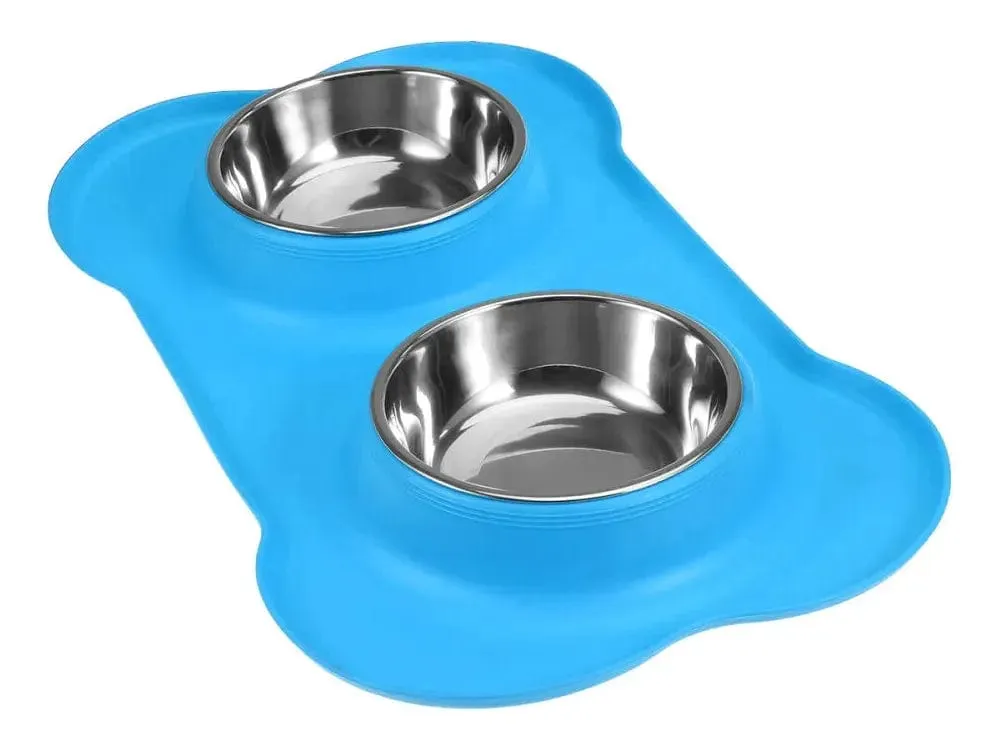 DUET stainless steel bowls with silicone mat 200ml x 2 Pets Qatar