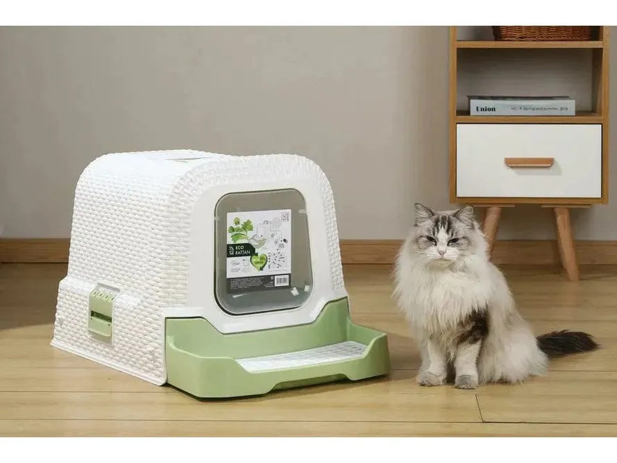 Eco Rattan Cat Litter Box White & Green Pets Qatar