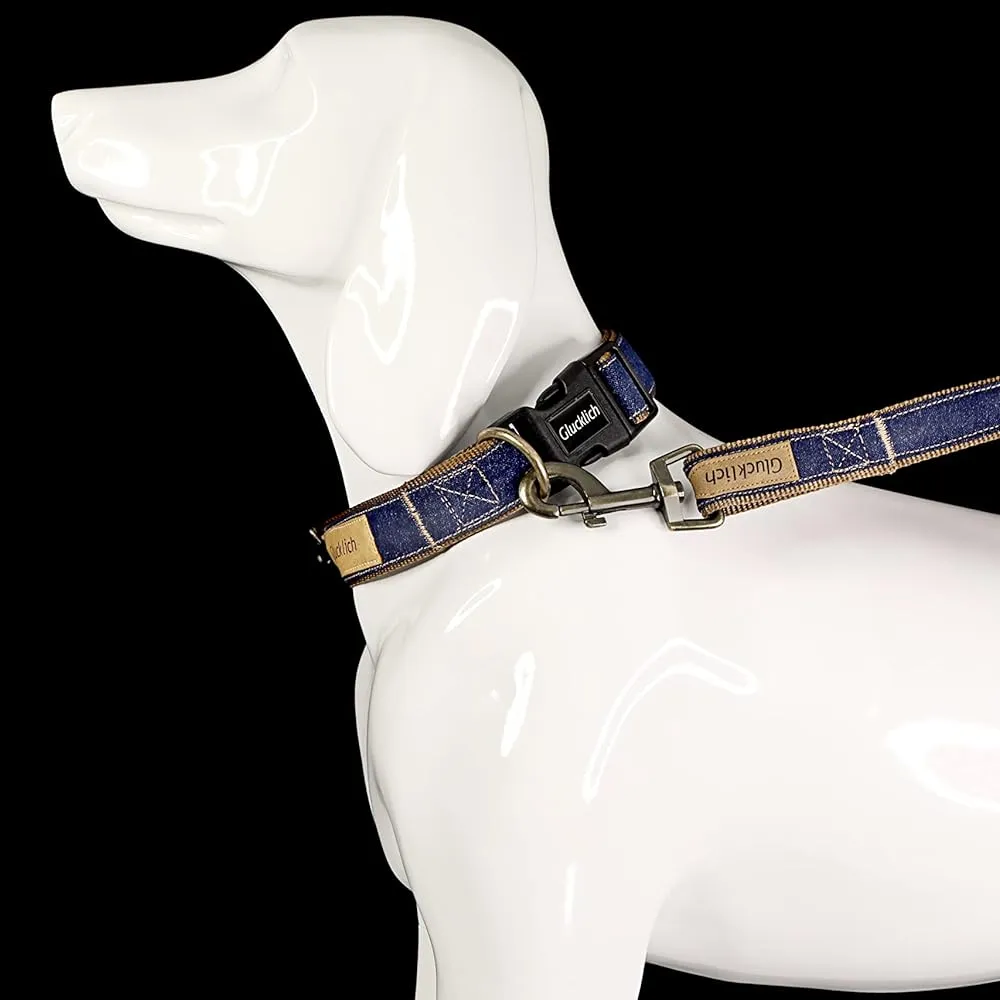 Glucklich Denim Adjustable Collar for Dogs (Dark Blue)