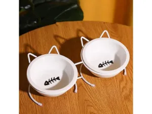 HOOPET wrought iron cat ear ceramic double bowl 25*8.5cm,12cm Pets Qatar