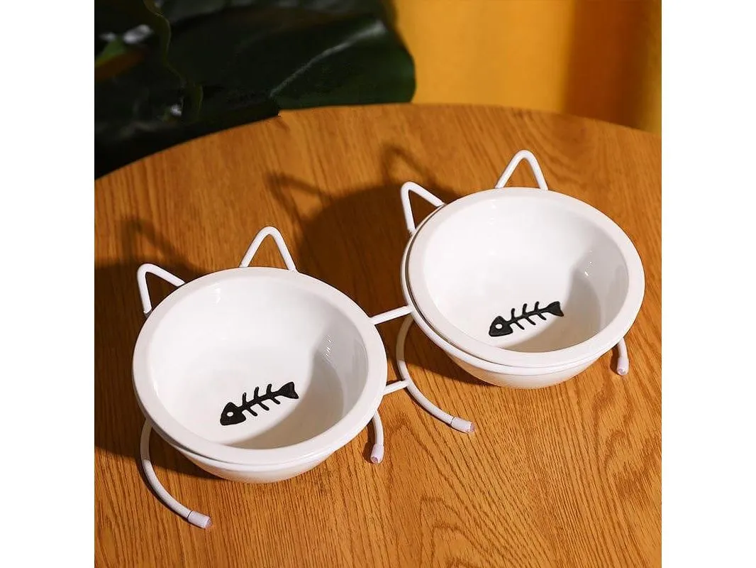 HOOPET wrought iron cat ear ceramic double bowl 25*8.5cm,12cm Pets Qatar