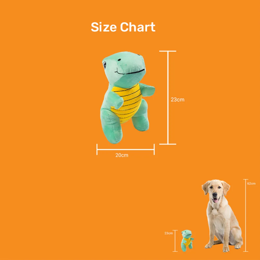 Kibbo Non Toxic & Durable Soft Stuffed Dinosaur Chew Toy for Dogs and Cats (Green/Yellow)