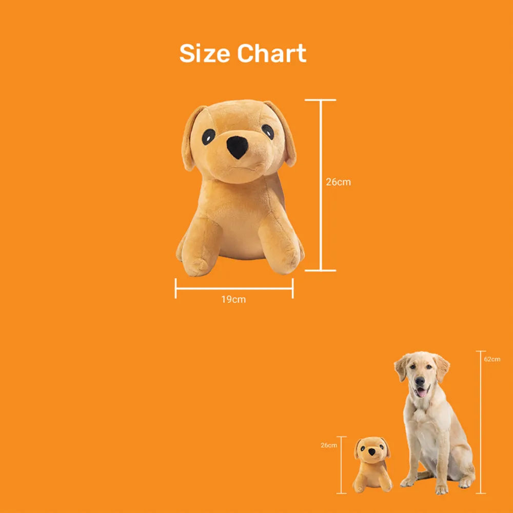 Kibbo Non Toxic & Durable Soft Stuffed Dog Shaped Chew Toy for Dogs and Cats (Brown)