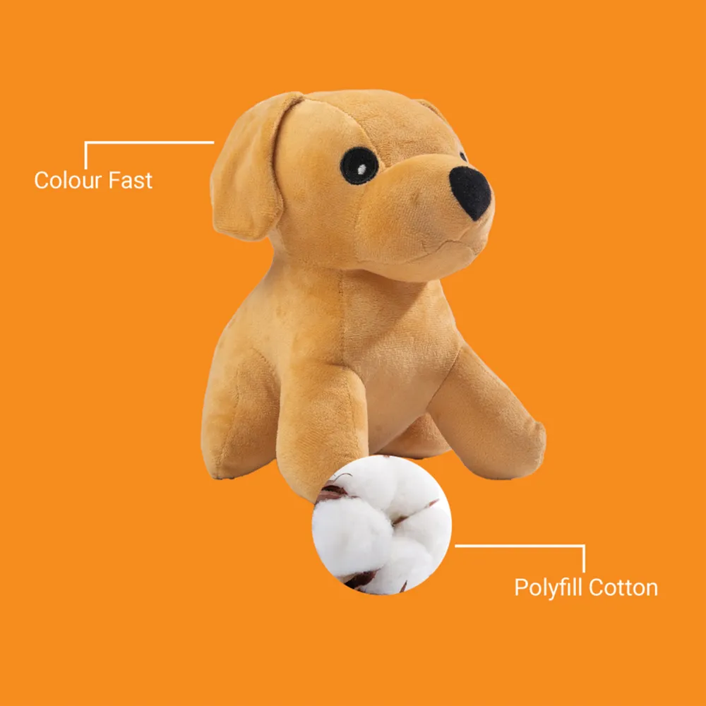 Kibbo Non Toxic & Durable Soft Stuffed Dog Shaped Chew Toy for Dogs and Cats (Brown)
