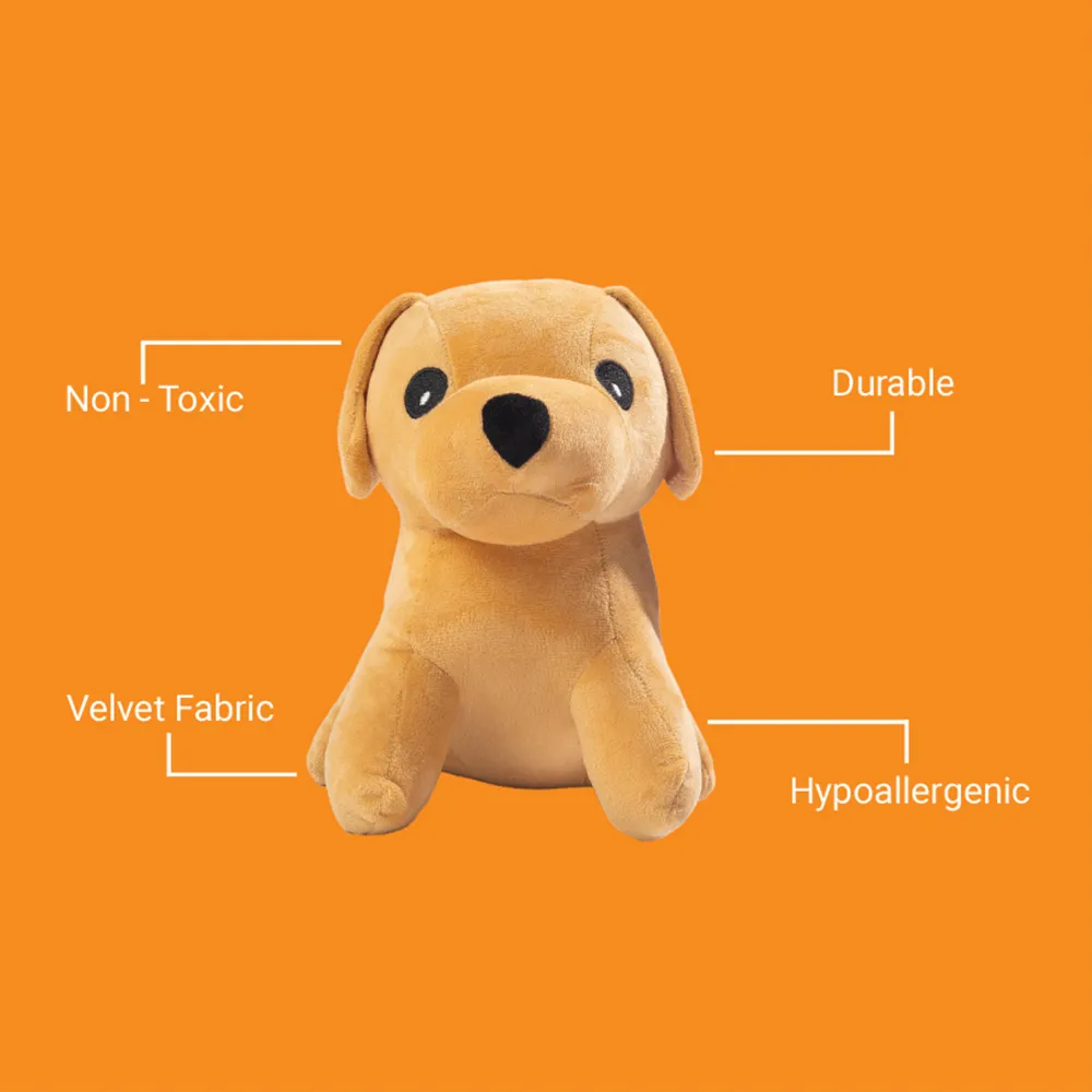 Kibbo Non Toxic & Durable Soft Stuffed Dog Shaped Chew Toy for Dogs and Cats (Brown)