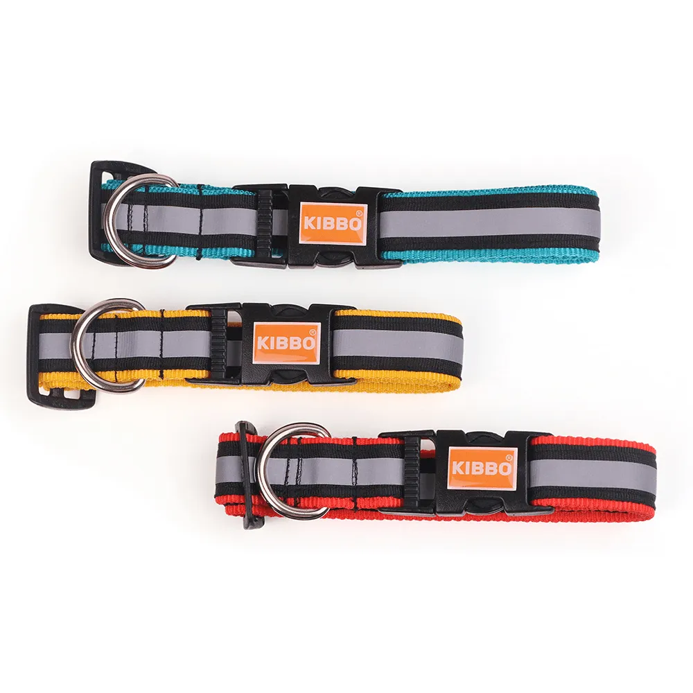 Kibbo Premium Nylon Collar with Buckle and D Ring For Dogs (Red, Yellow, Sea Green/Pack of 3)