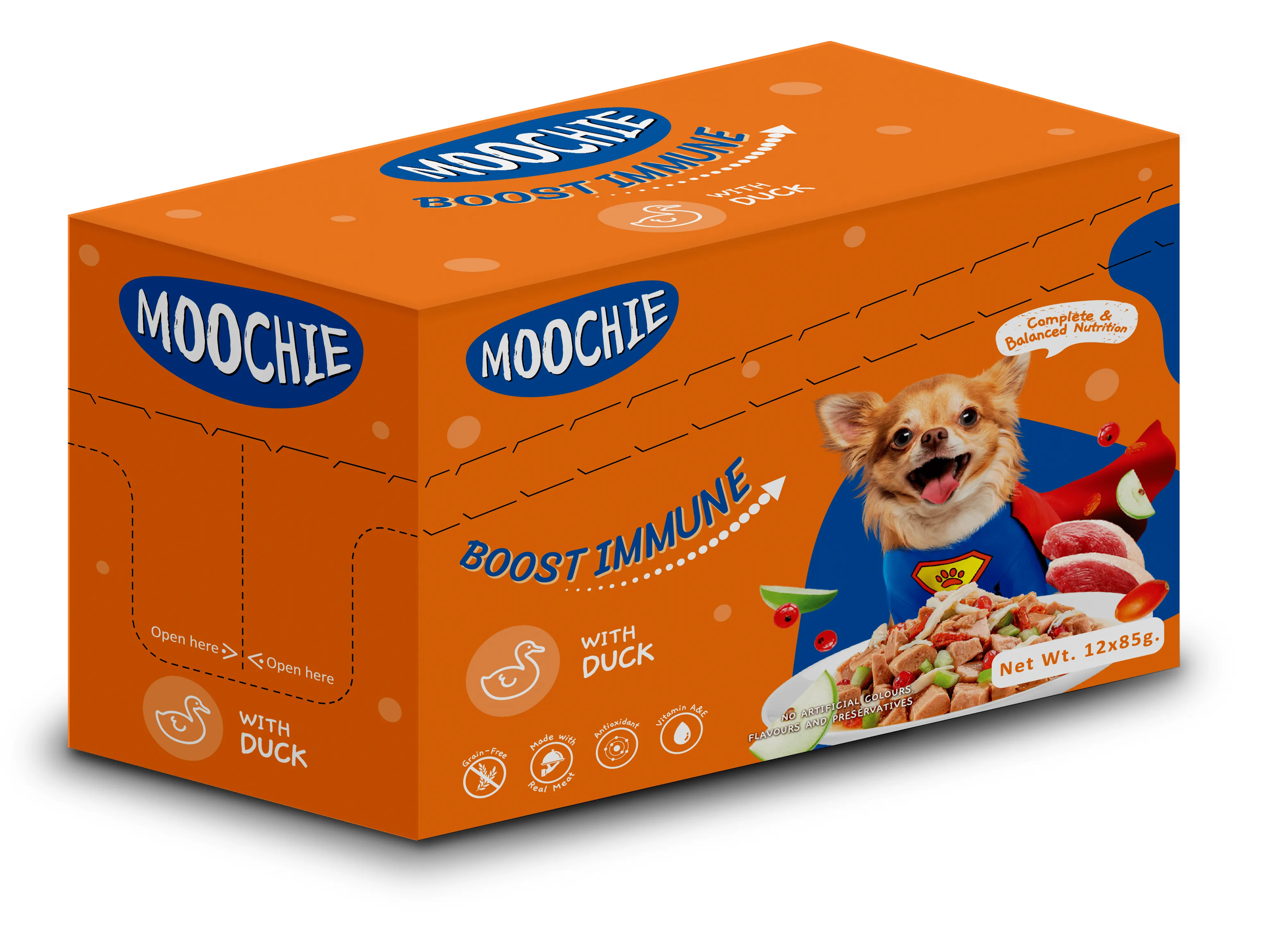 Moochie CASSEROLE WITH DUCK (BOOST IMMUNE) 12x85g Pouchs Pets Qatar
