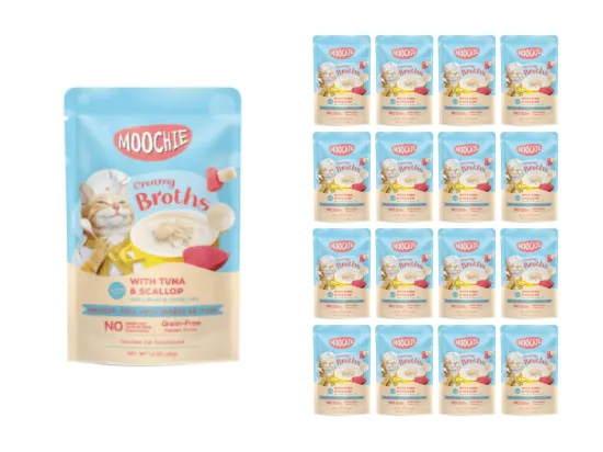 MOOCHIE CREAMY BROTH WITH TUNA & SCALLOP 40gX16 POUCHS Pets Qatar
