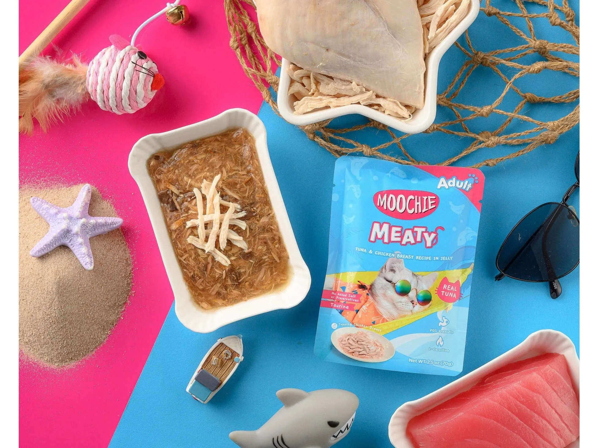 Moochie Meaty Tuna & Chicken Breast Recipe in Jelly 12x70g Pouchs Pets Qatar