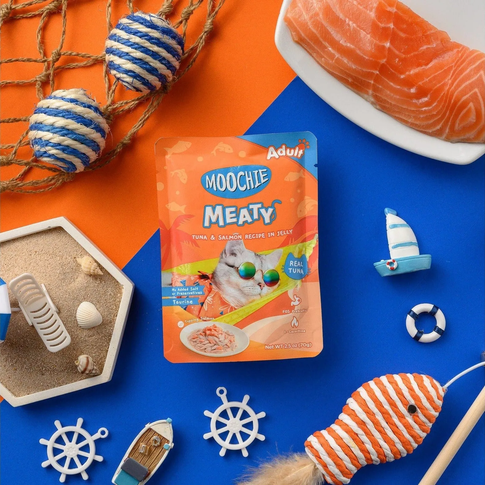 Moochie Meaty Tuna & salmon in jelly 12x70g Pouchs Pets Qatar