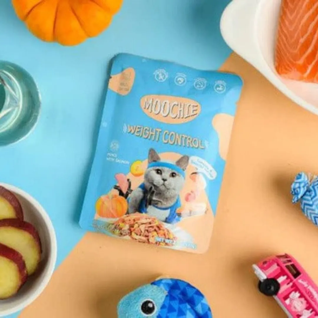 Moochie Mince With Salmon (Weight Control) 70G  Pouch Pets Qatar