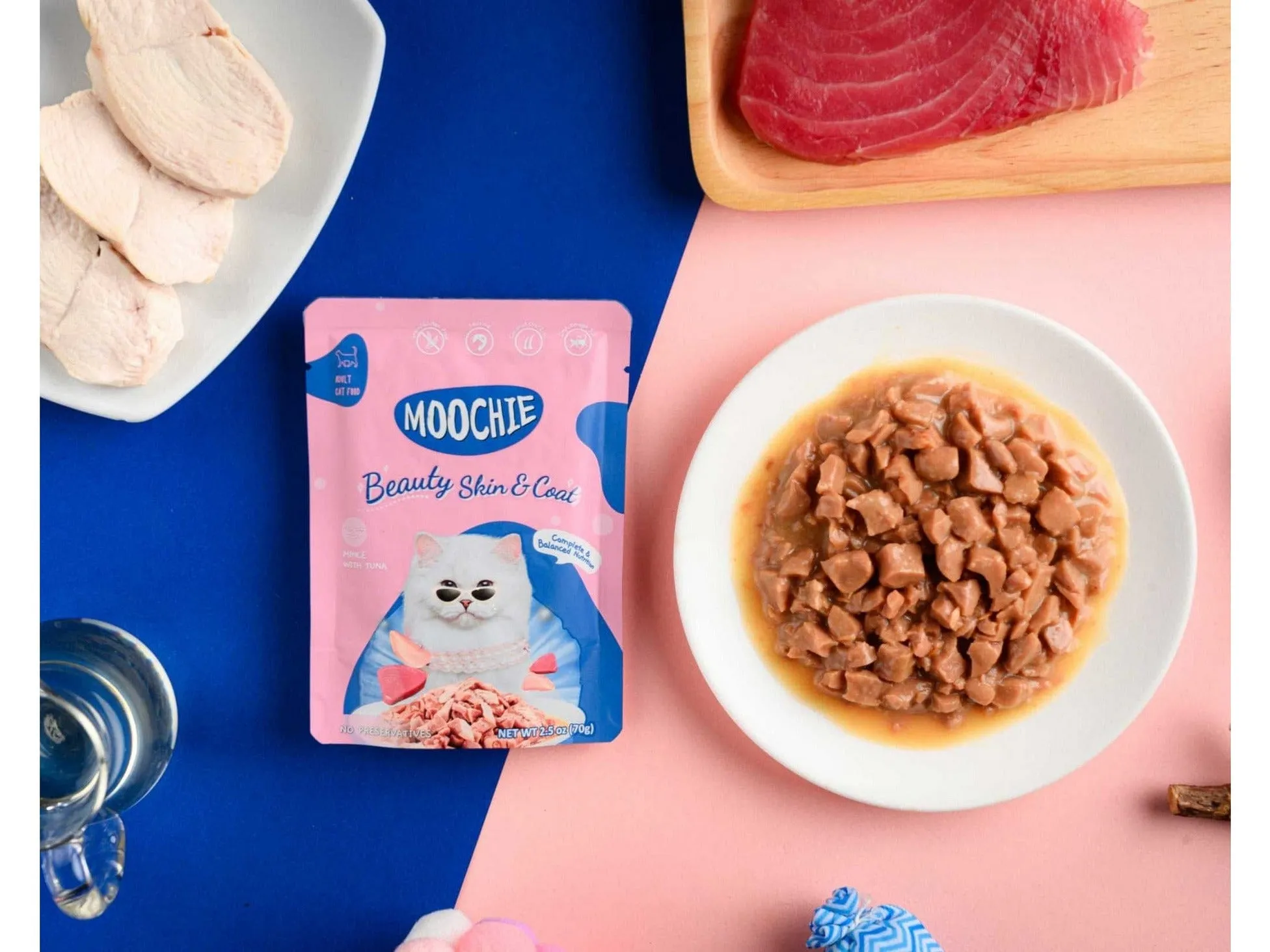 MOOCHIE MINCE WITH TUNA (BEATY SKIN & COAT)12x70g Pouchs Pets Qatar