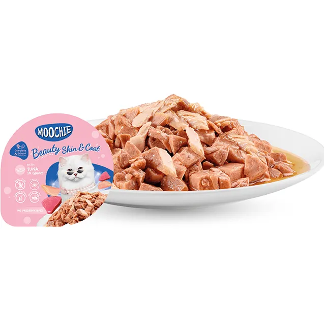 MOOCHIE MINCE WITH TUNA (BEATY SKIN & COAT)12x85g Cups Pets Qatar