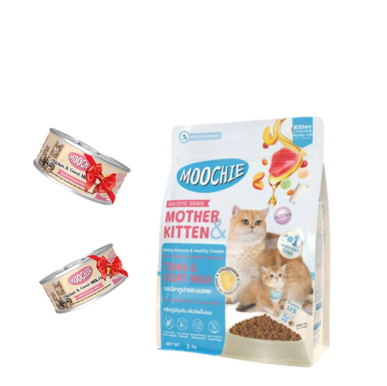 MOOCHIE MOTHER & KITTEN CAT FOOD TUNA & GOAT MILK FLAVOUR 3kg extra 2 MOOCHIE Mother & Kitten CHICKEN & GOAT MILK FLAVOR 85g Pets Qatar