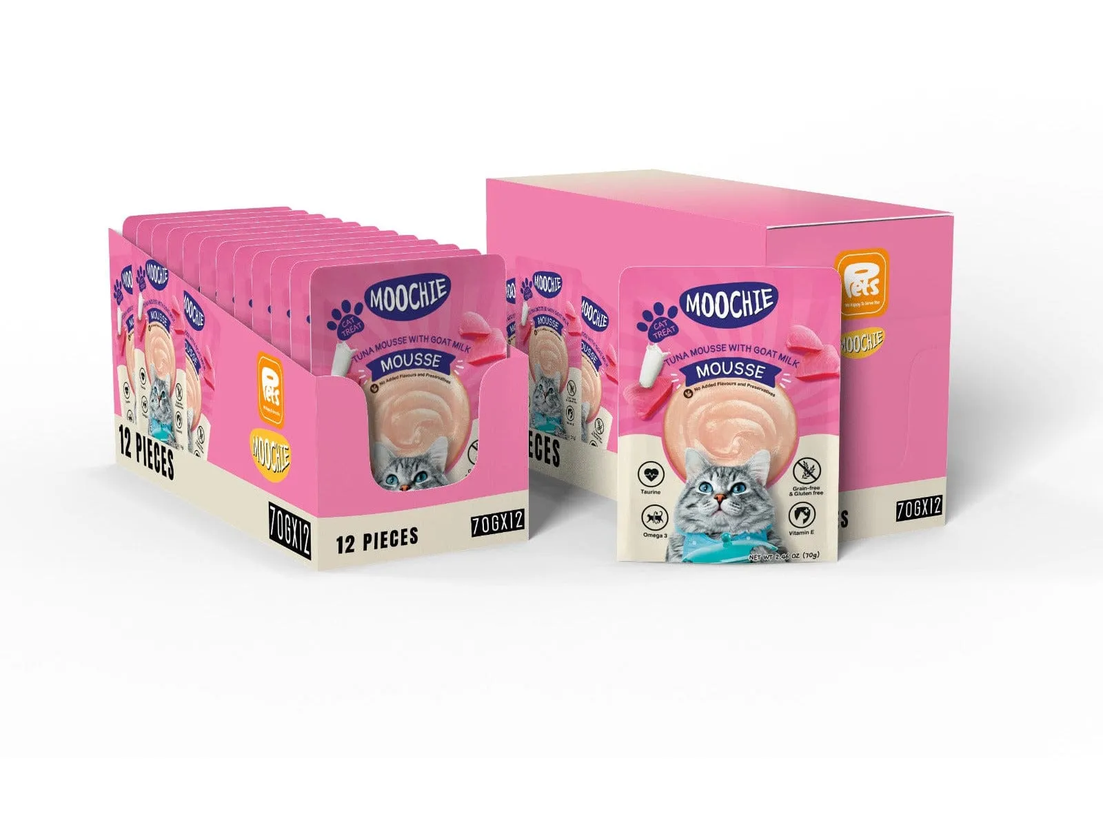 MOOCHIE MOUSSE TUNA WITH GOATMILK 12x70g Pouchs Pets Qatar