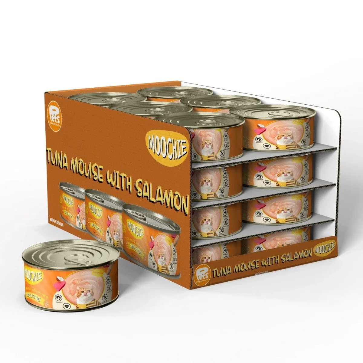 Moochie Tuna Mousse With Salmon Mousse 24X85G. Can Pets Qatar