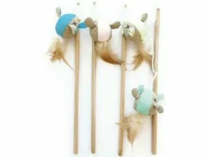 MOUSE CAT WANDS - 35 CM YELLOW, GREEN, BLUE, PINK Pets Qatar