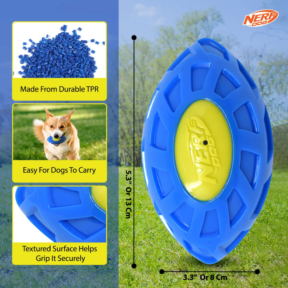 Nerf Bash EXO Micro Squeak Football Toy for Dogs (Blue/Green)