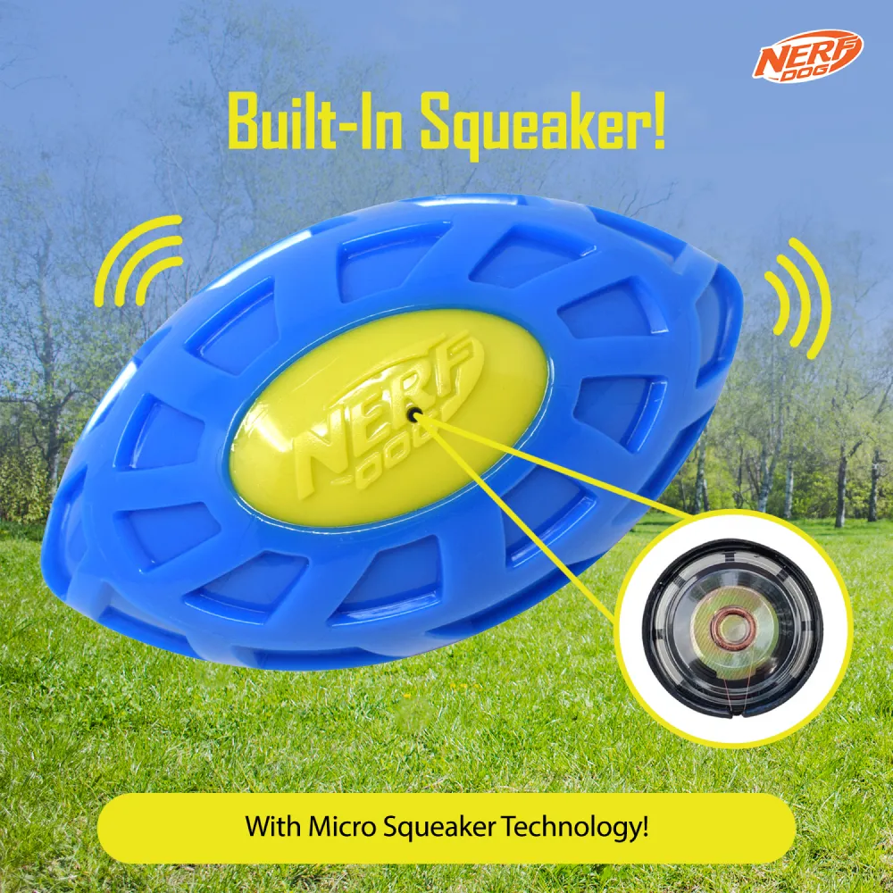 Nerf Bash EXO Micro Squeak Football Toy for Dogs (Blue/Green)