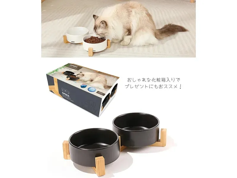 OPERA Ceramic Bowls with Bamboo Stand 2x350 ml Pets Qatar