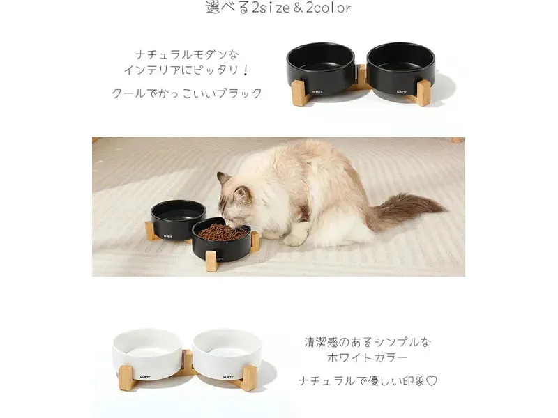 OPERA Ceramic Bowls with Bamboo Stand 2x350 ml Pets Qatar
