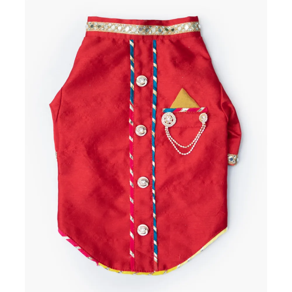 Pawgypets Raw Silk Sherwani for Dogs and Cats (Red)