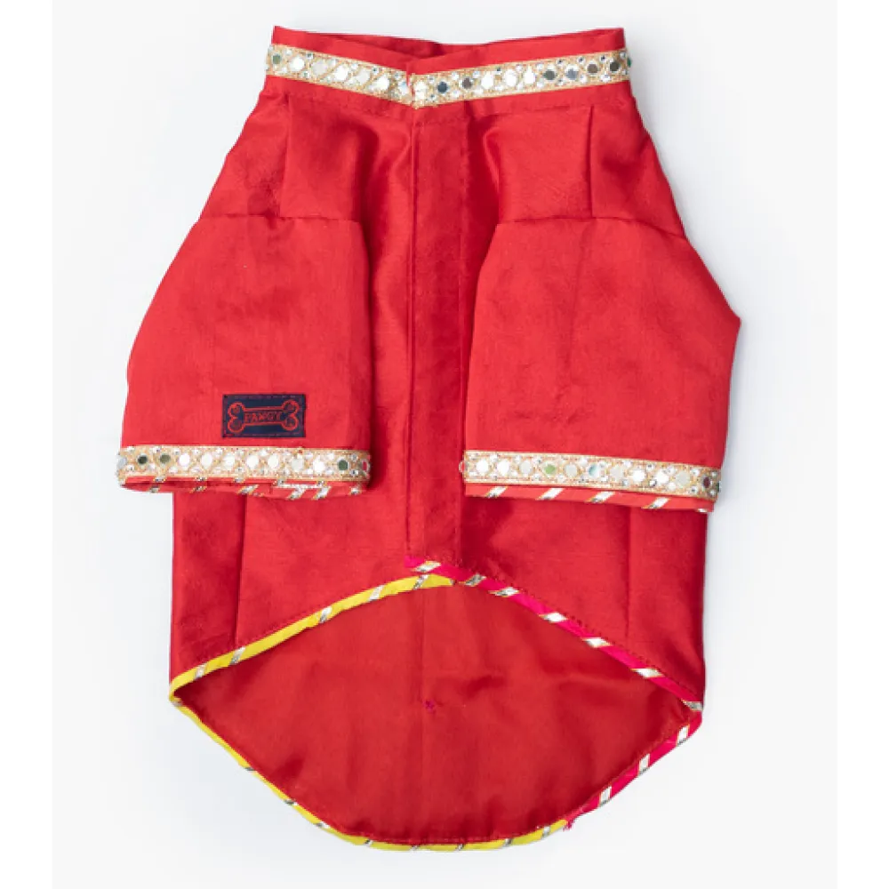 Pawgypets Raw Silk Sherwani for Dogs and Cats (Red)