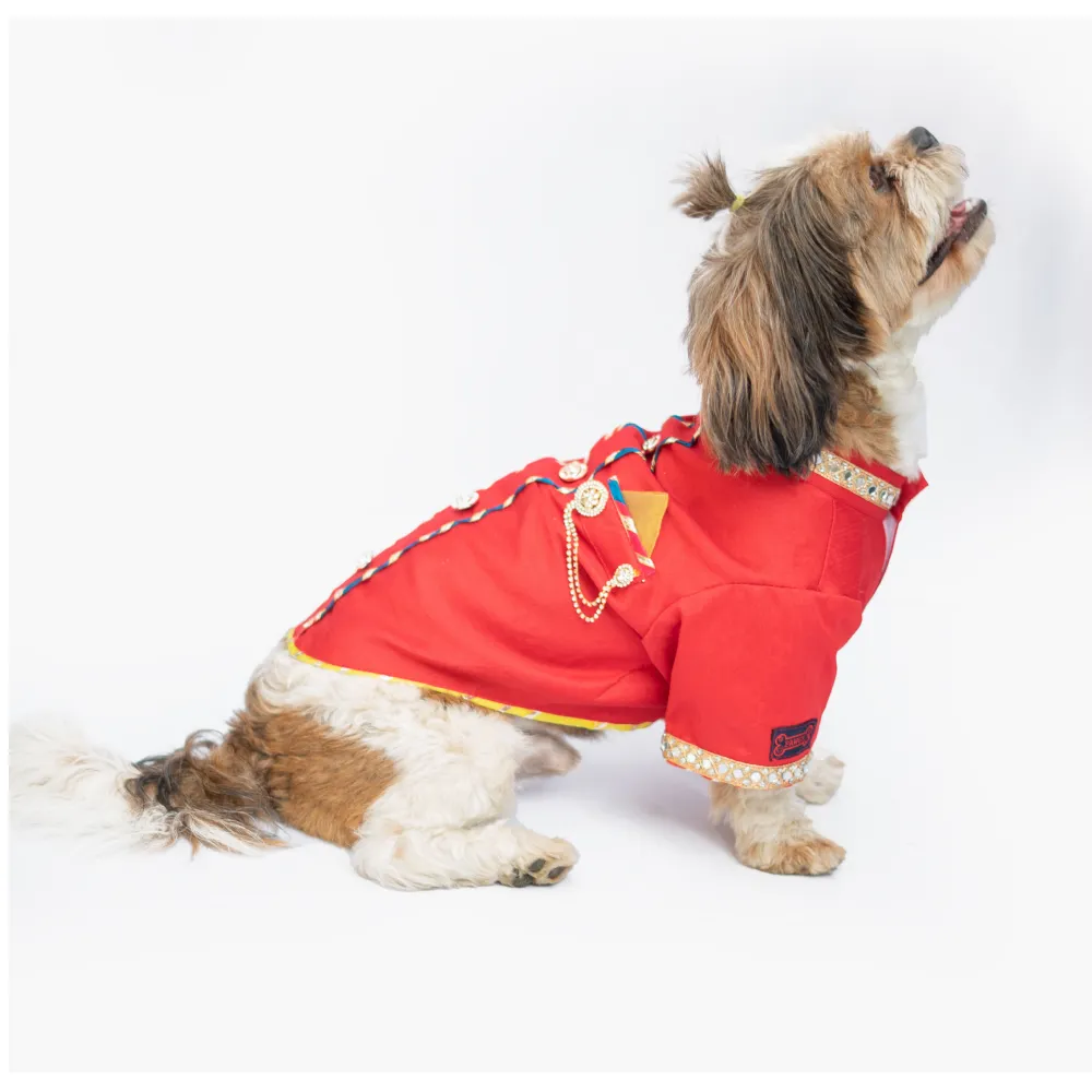 Pawgypets Raw Silk Sherwani for Dogs and Cats (Red)