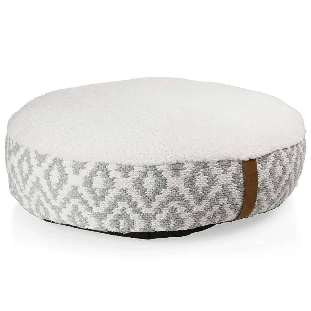 Pawpourri Bohemian Plush Round Bed  for Dogs and Cats (Grey/White)