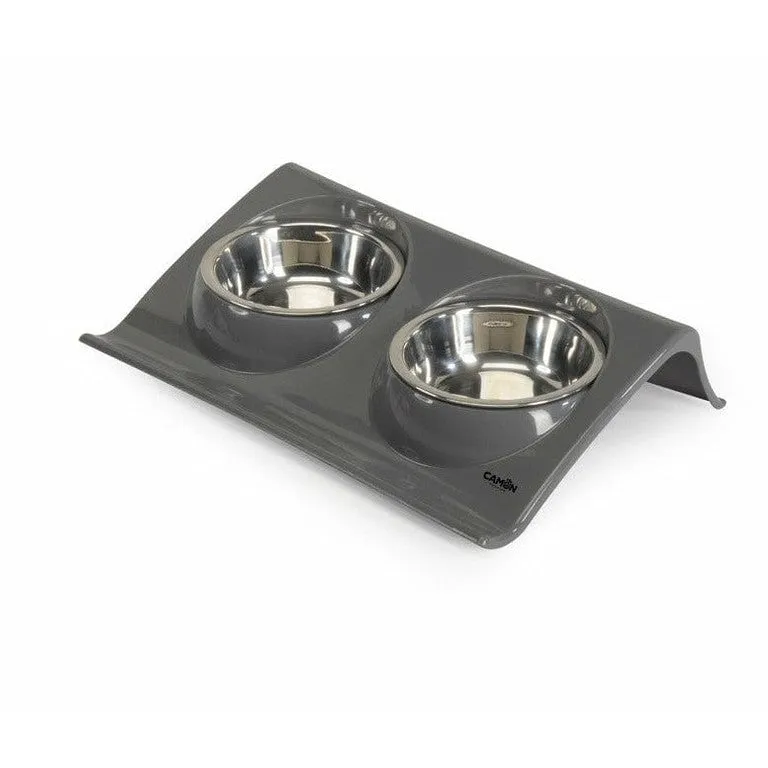 Plastic tray with 2 steel bowls Pets Qatar