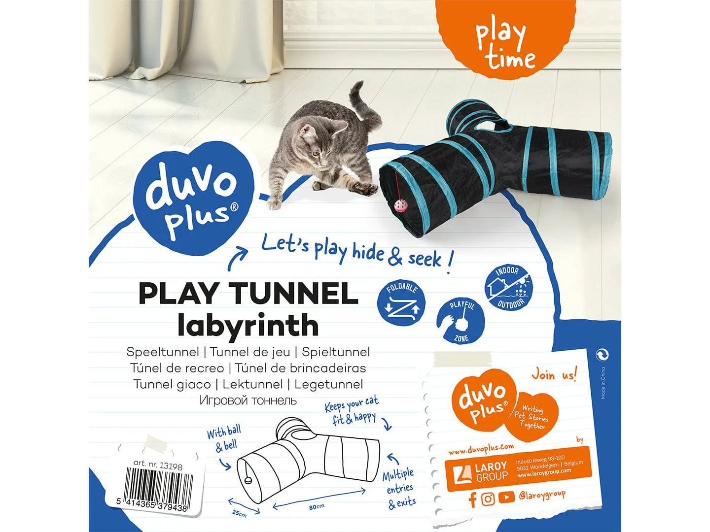 Play tunnel labyrinth 80x25cm blue/black Pets Qatar