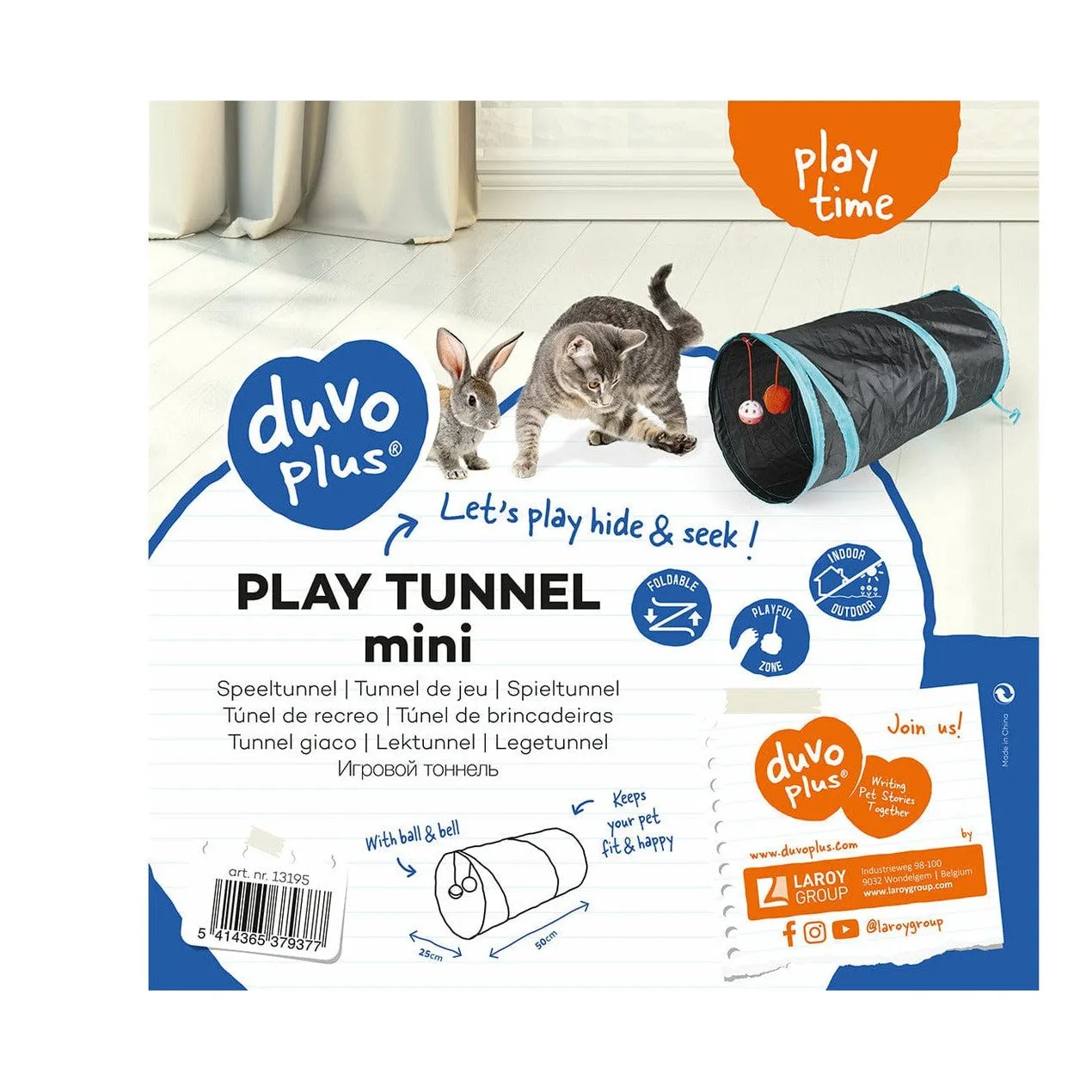 Play tunnel mini 50x25cm blue/black Pets Qatar