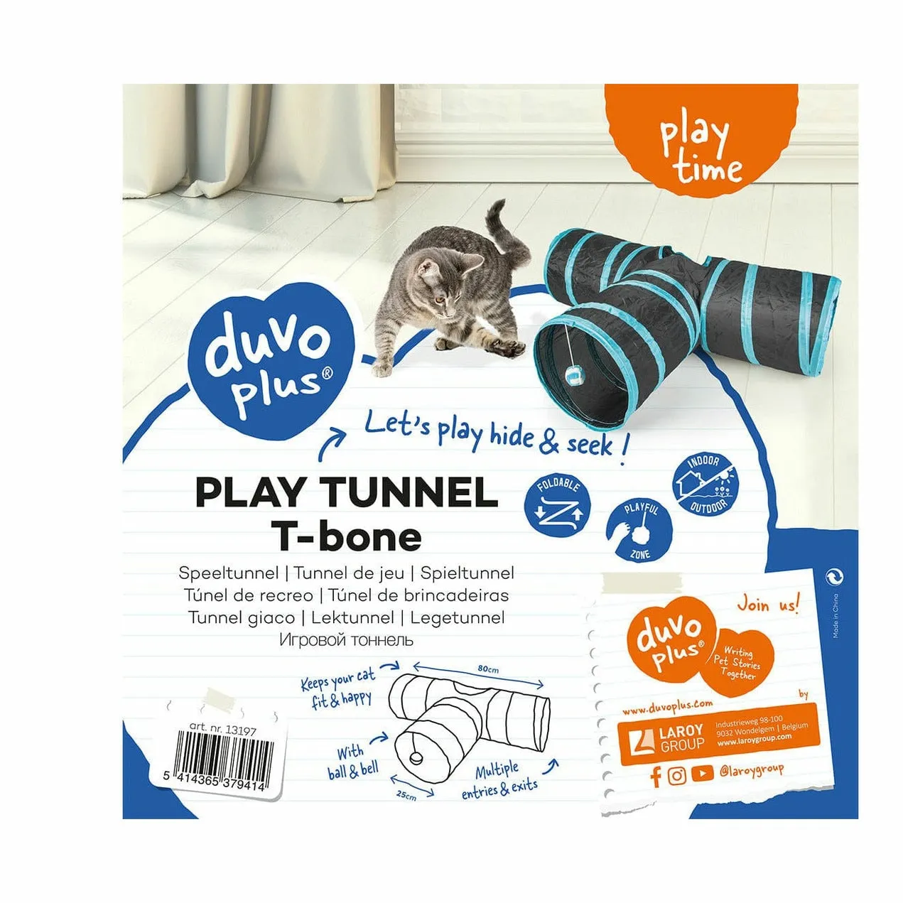 Play tunnel T-bone 80x25cm blue/black Pets Qatar
